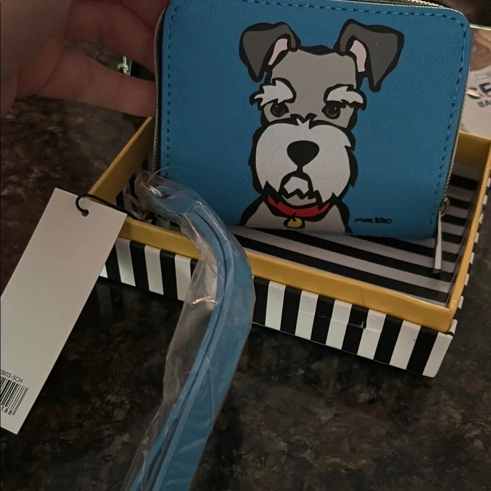 New in Box Marc Tetro is Blue and White Schnauzer Dog Wallet Wristlet